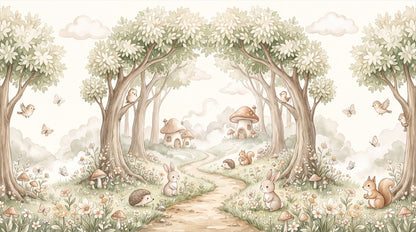 Beige Woodland Enchanted Forest Wallpaper Mural - image 2