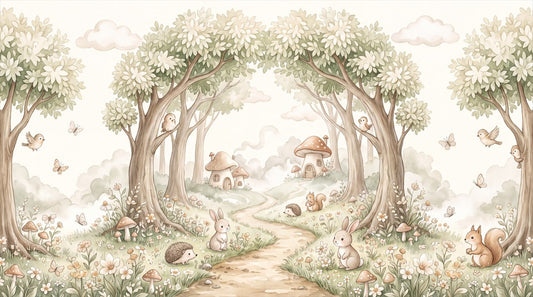 Beige Woodland Enchanted Forest Wallpaper Mural - image 2