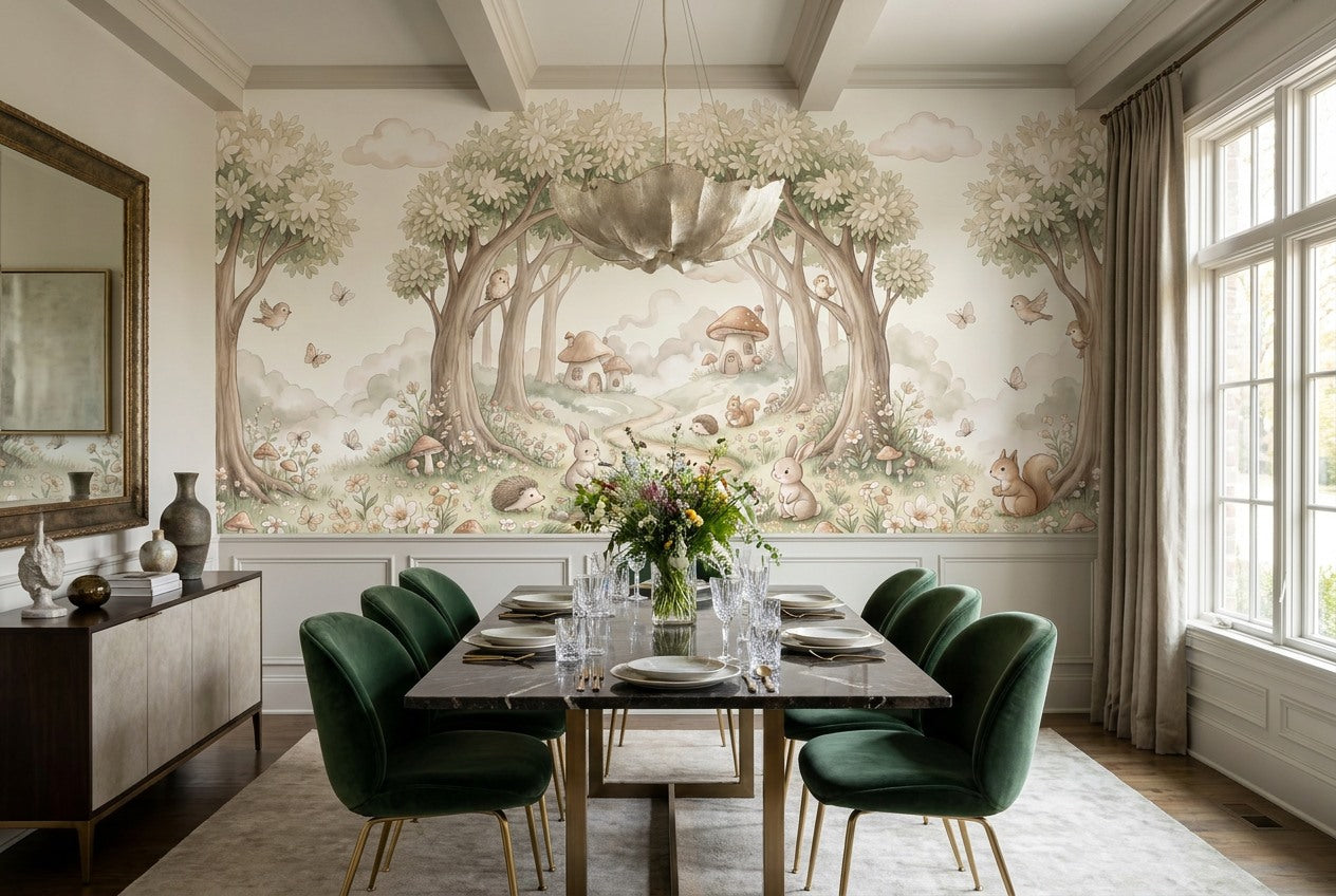 Beige Woodland Enchanted Forest Wallpaper Mural - image 3