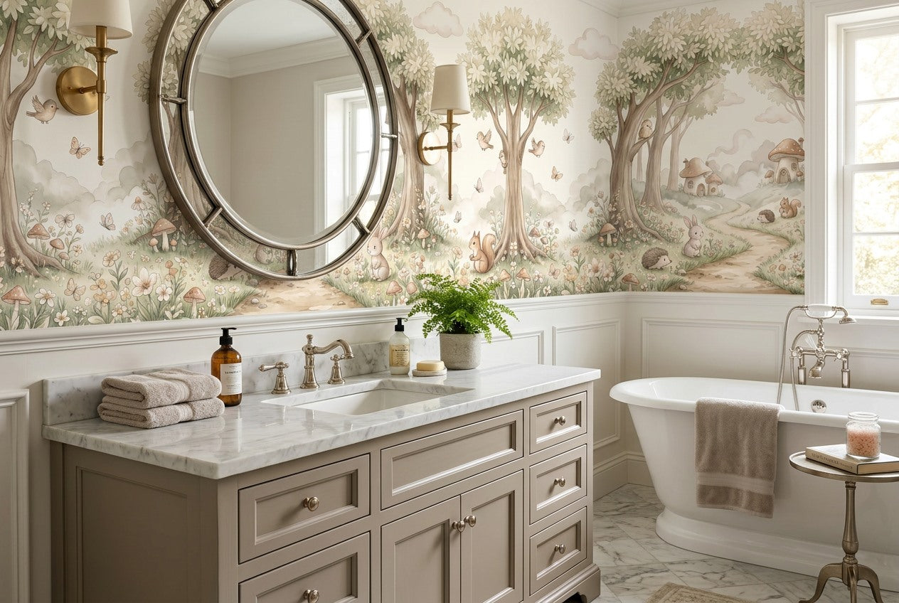 Beige Woodland Enchanted Forest Wallpaper Mural - image 4