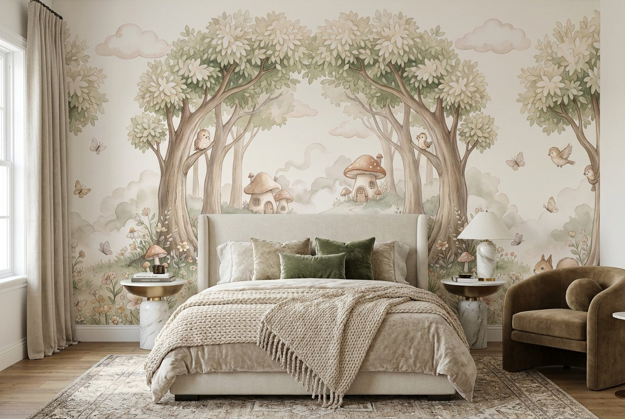 Beige Woodland Enchanted Forest Wallpaper Mural - image 5