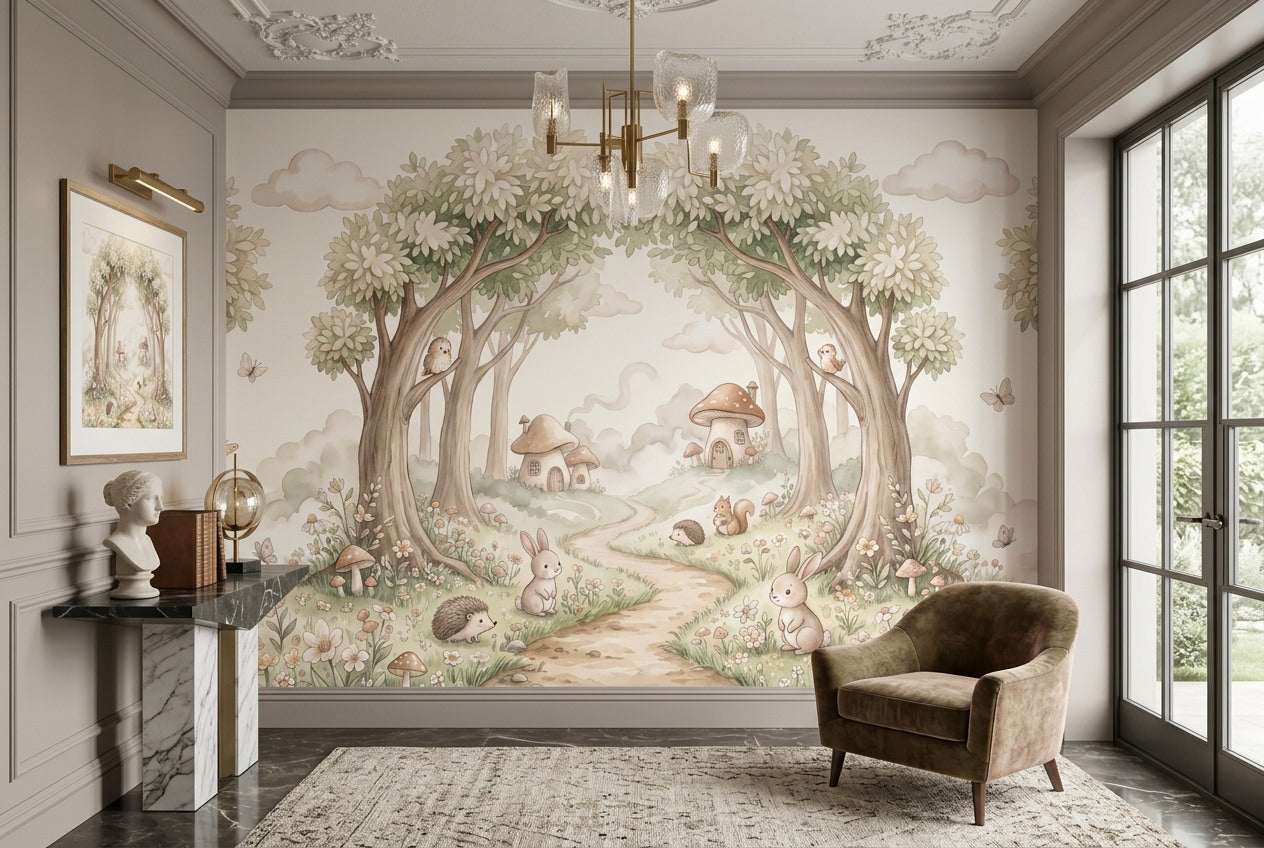 Beige Woodland Enchanted Forest Wallpaper Mural - image 7