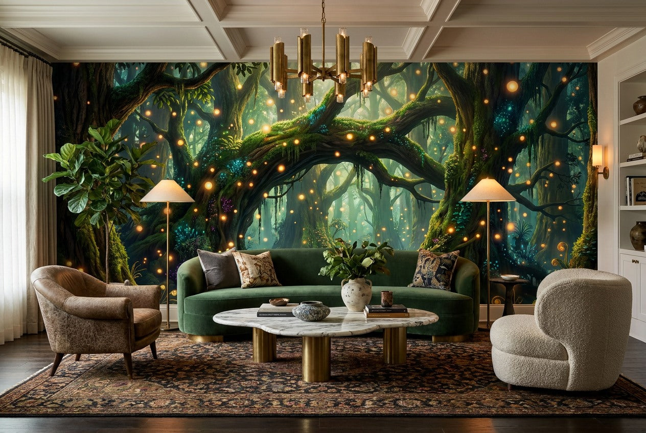Green Firefly Enchanted Forest Wallpaper Mural - image 1