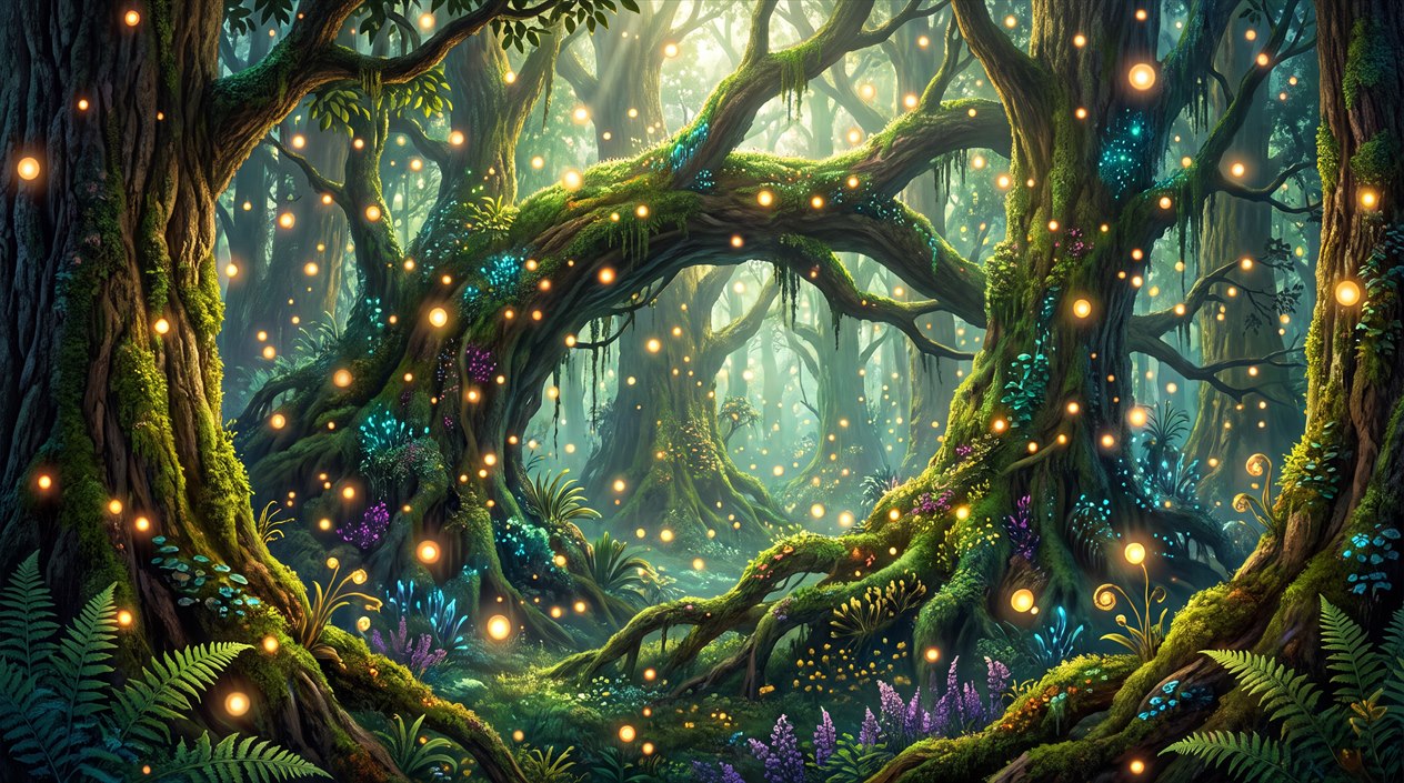 Green Firefly Enchanted Forest Wallpaper Mural - image 2