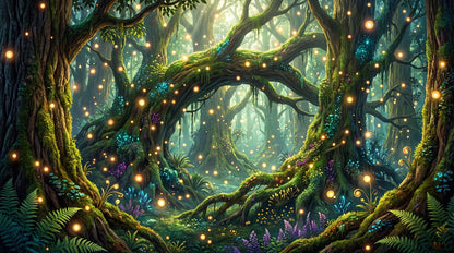 Green Firefly Enchanted Forest Wallpaper Mural - image 2