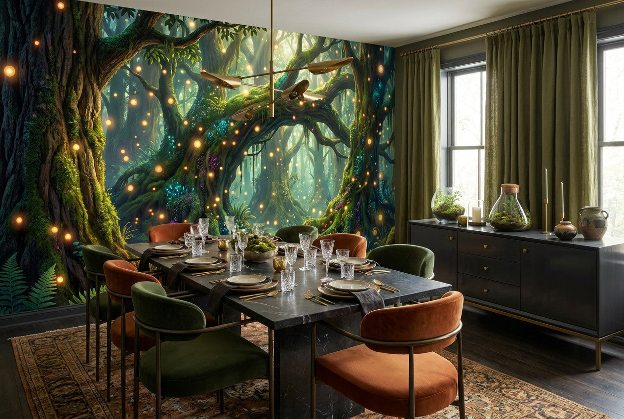 Green Firefly Enchanted Forest Wallpaper Mural - image 3