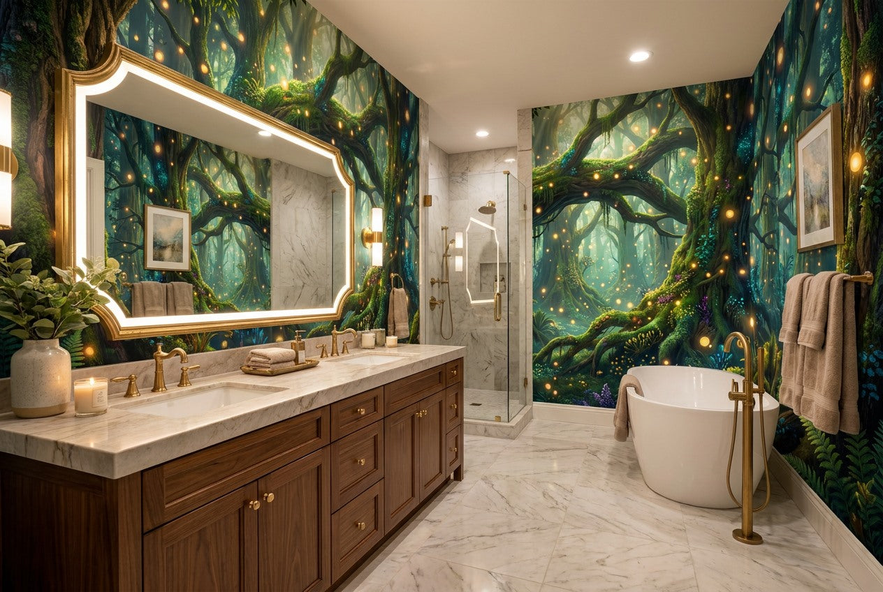 Green Firefly Enchanted Forest Wallpaper Mural - image 4