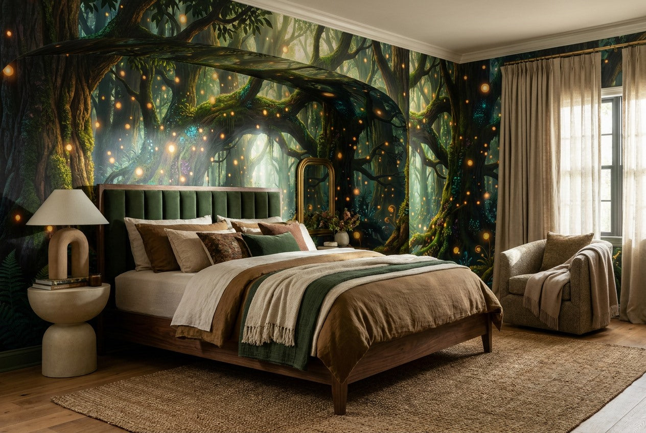 Green Firefly Enchanted Forest Wallpaper Mural - image 5