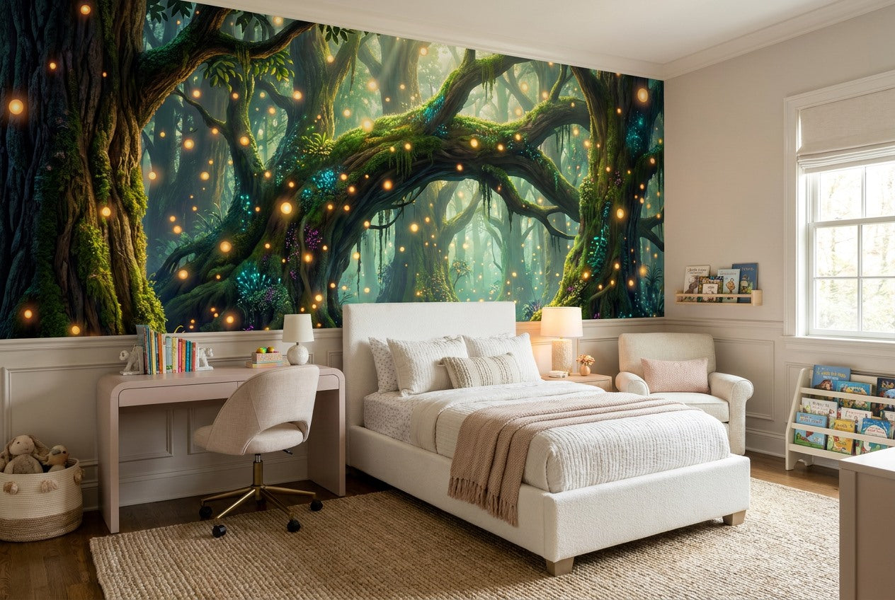Green Firefly Enchanted Forest Wallpaper Mural - image 6