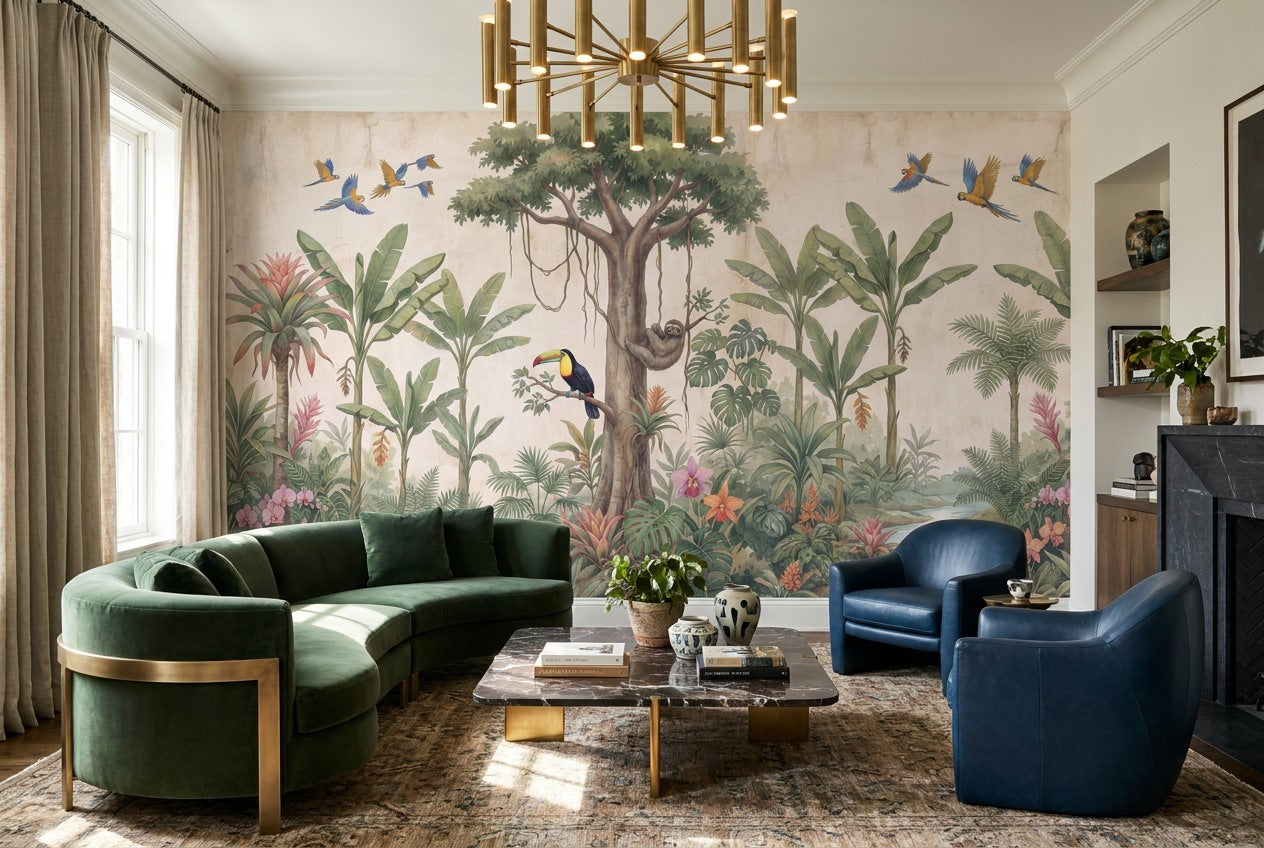 Teal Rainforest Wallpaper Mural - image 1