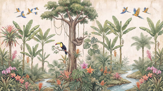 Teal Rainforest Wallpaper Mural - image 2