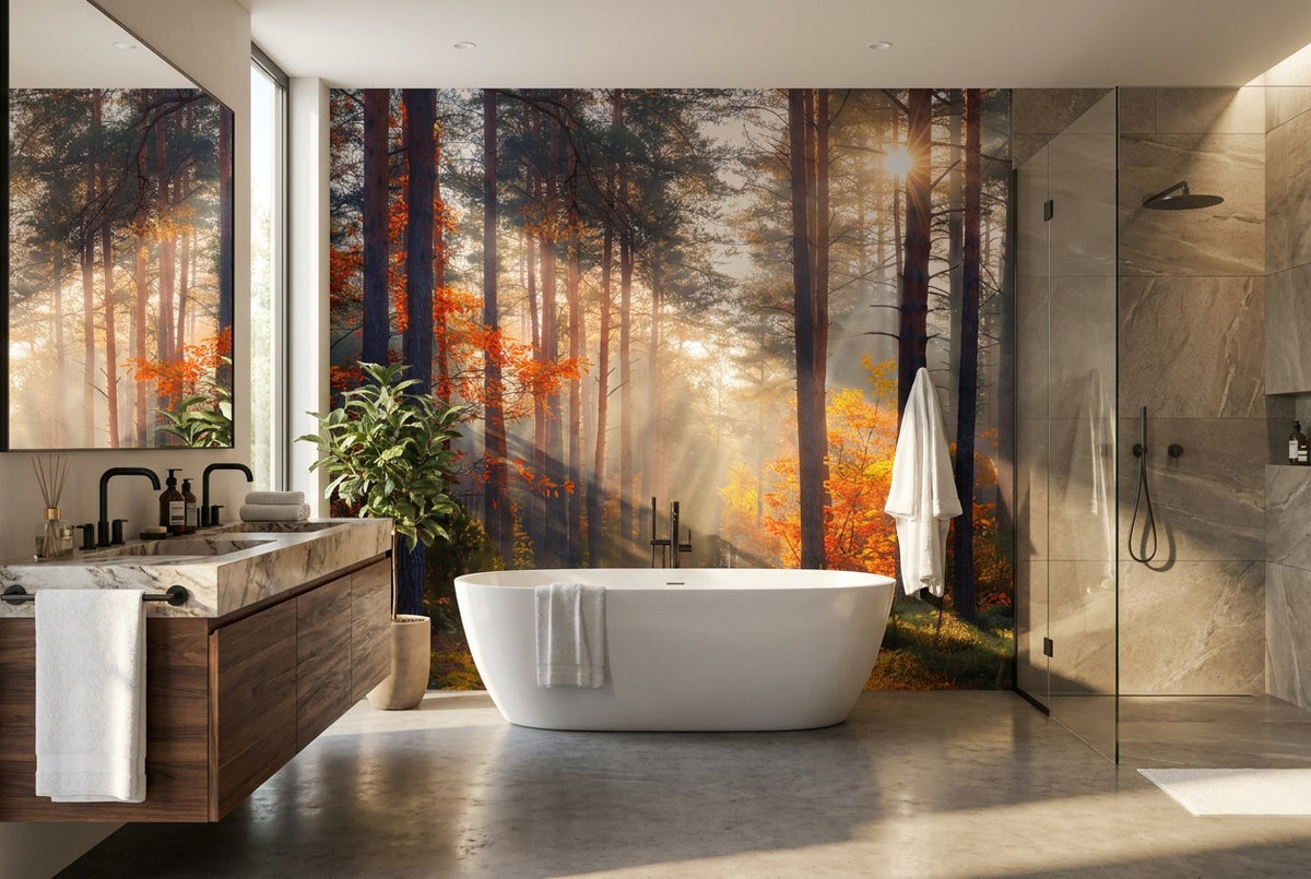Misty Autumn Forest Wallpaper Mural - image 4