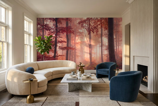 Orange Autumn Woodland Wallpaper Mural - image 1