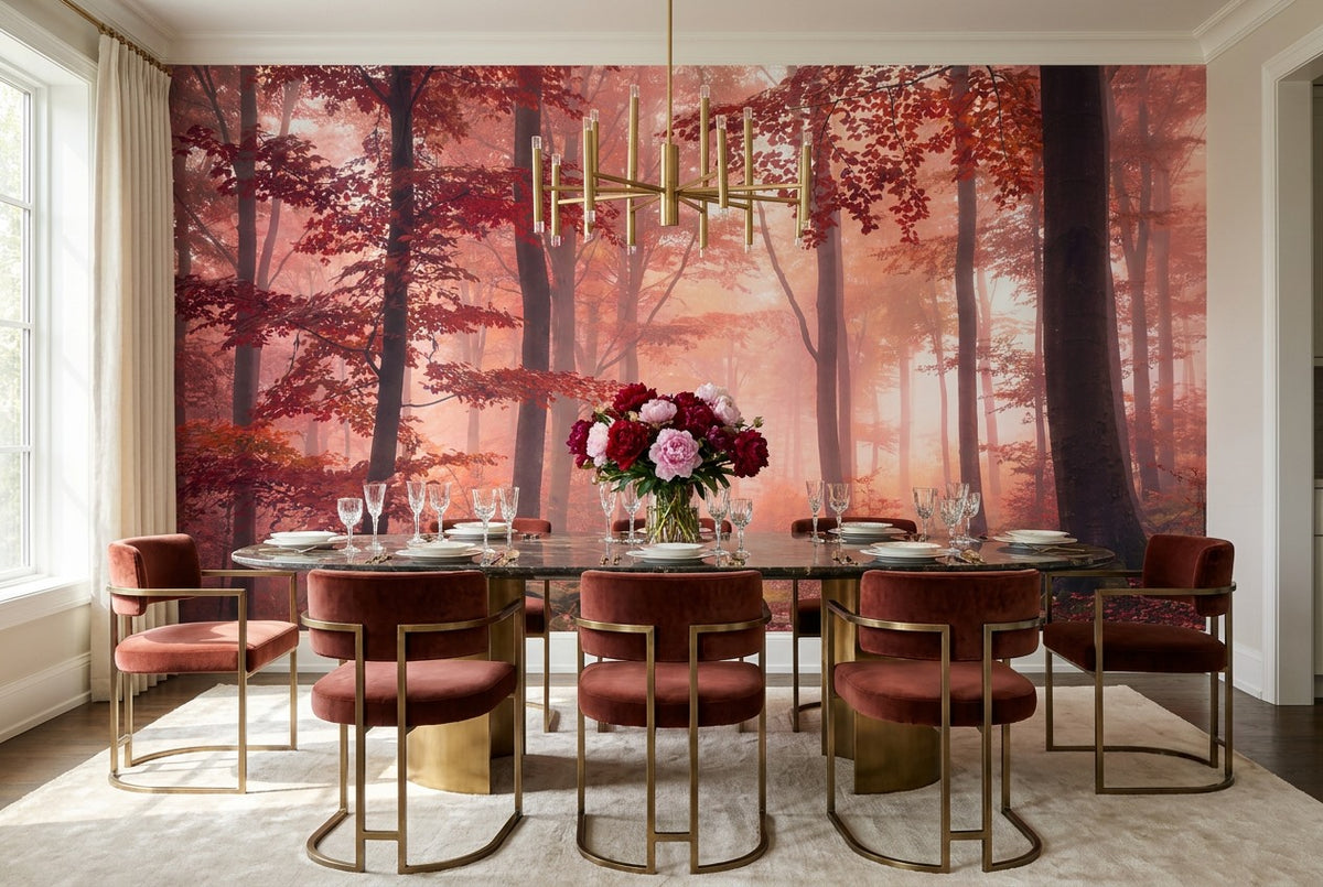 Orange Autumn Woodland Wallpaper Mural - image 3