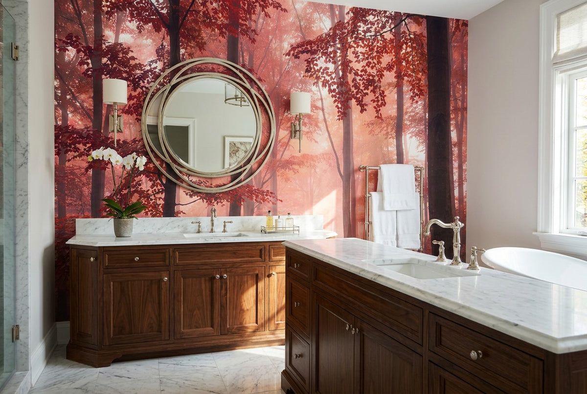 Orange Autumn Woodland Wallpaper Mural - image 4