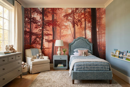 Orange Autumn Woodland Wallpaper Mural - image 5