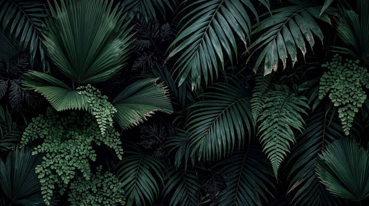 Atmospheric Green Dark Jungle Wallpaper Mural pattern detail