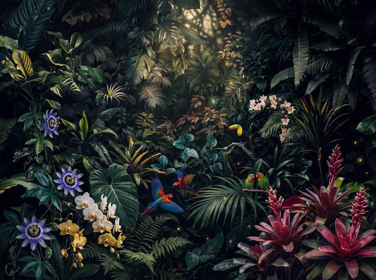 Midnight Black Dark Jungle Wallpaper Mural pattern detail