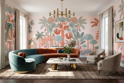 Teal Tropical Jungle Wallpaper Mural - image 1