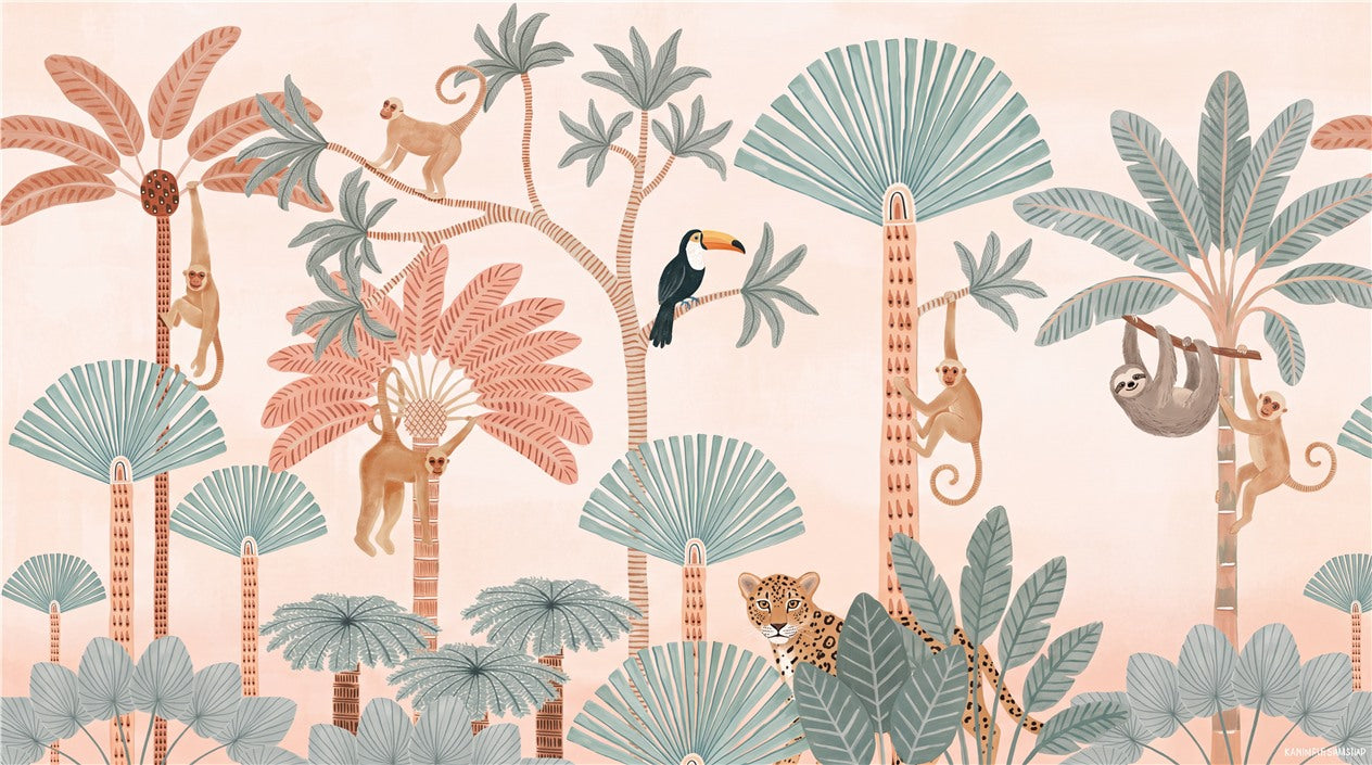 Teal Tropical Jungle Wallpaper Mural - image 2