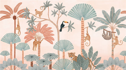 Teal Tropical Jungle Wallpaper Mural - image 2