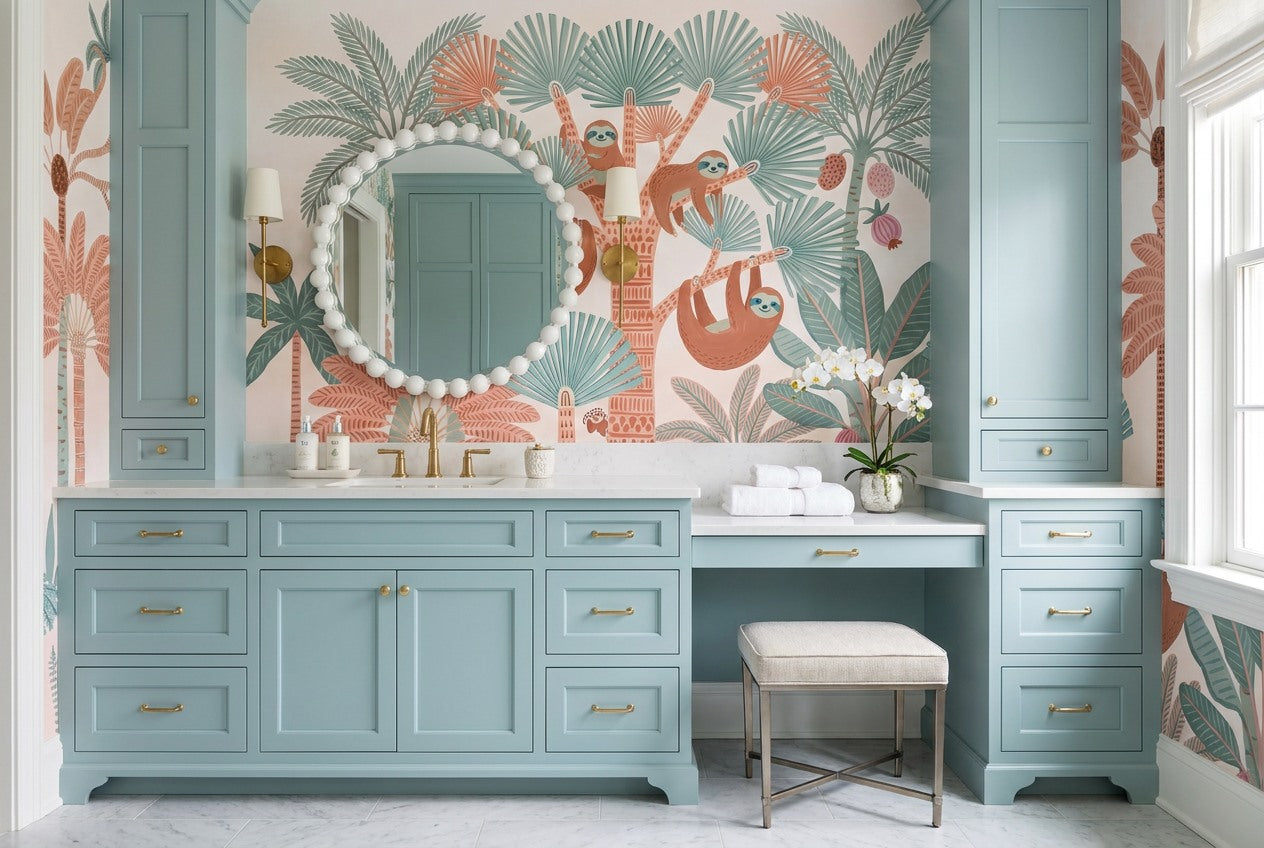 Teal Tropical Jungle Wallpaper Mural - image 3
