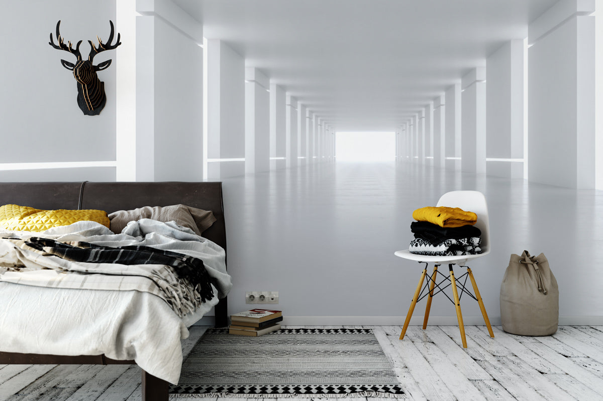 Endless Corridor Perspective Mural Wallpaper in bedroom