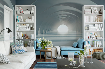 Endless Archway Perspective Mural Wallpaper in living room