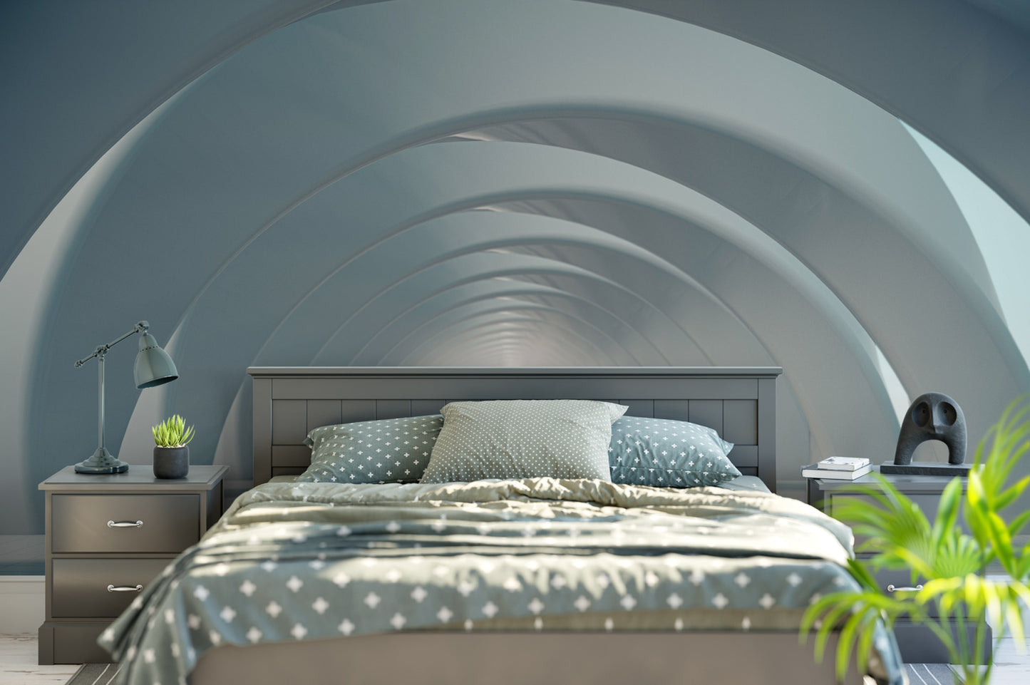 Endless Archway Perspective Mural Wallpaper in bedroom