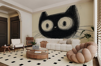 Whimsical Sketch Cat Mural Wallpaper
