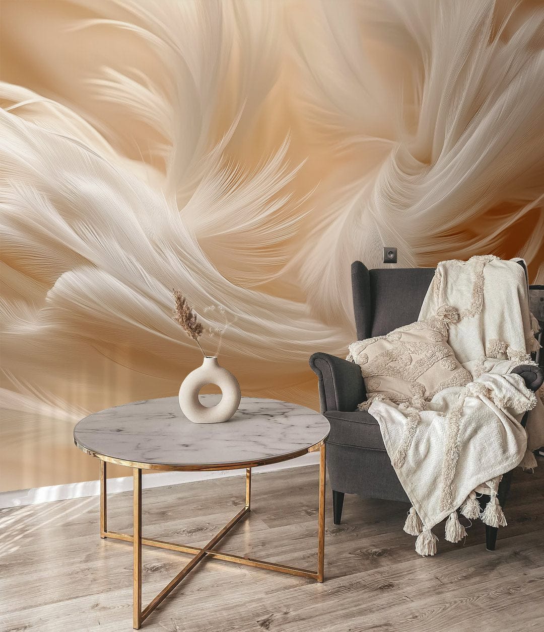Whispering Ivory Feathers Mural Wallpaper