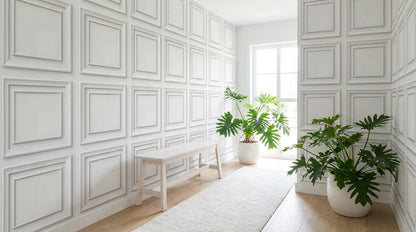 White Classic Panel Grid Wallpaper