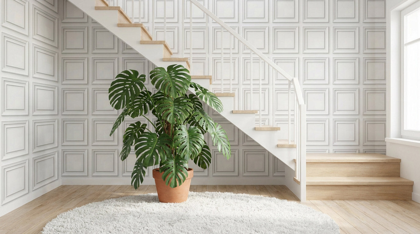 White Classic Panel Grid Wallpaper