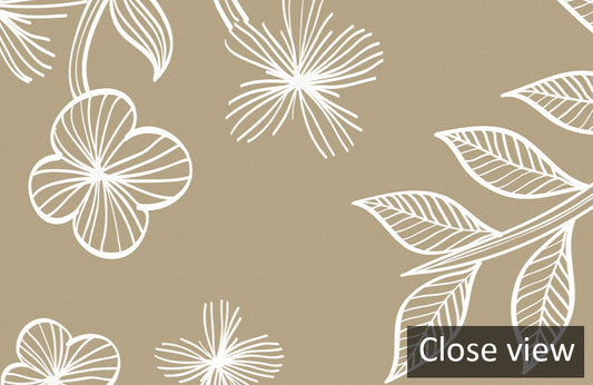 Elegant Beige Botanical Line Art Mural Wallpaper