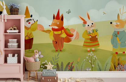 Whimsical Woodland Animal Children Mural Wallpaper