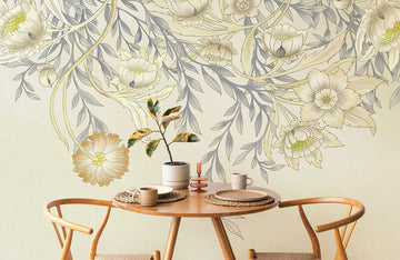Elegant Beige Floral Design Mural Wallpaper