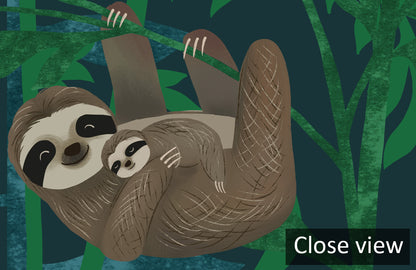 Sloth Jungle Green Kids Room Mural Wallpaper