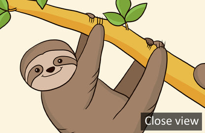 Whimsical Playful Sloth Tree Mural Wallpaper