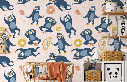 Playful Music-Loving Lemurs Mural Wallpaper