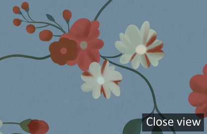 Vintage Blue Floral Mural Wallpaper