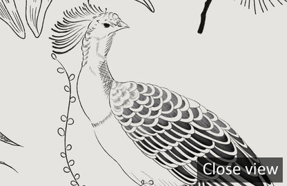 Tropischer Vogel Monochrome Botanische Wandtapete