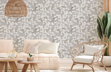 Elegant White Floral Gold Vine Mural Wallpaper