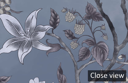 Elegant Blue Floral Bedroom Mural Wallpaper