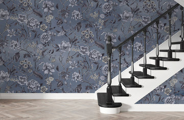 Elegant Blue Floral Bedroom Mural Wallpaper