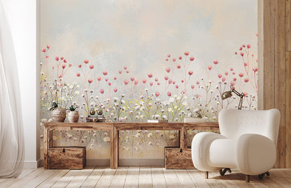 Neutral Floral Fields Mural Wallpaper