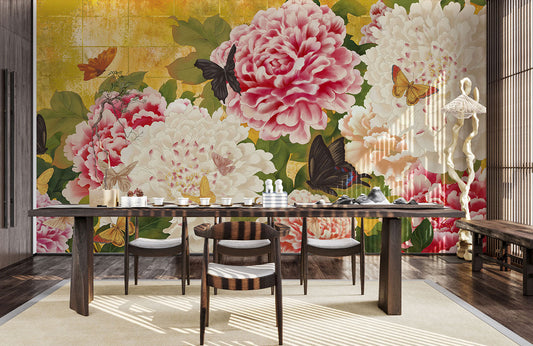 Vintage Floral Schmetterlings Tapete Mural