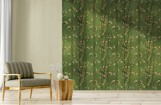 Botanical Dark Green Floral Mural Wallpaper