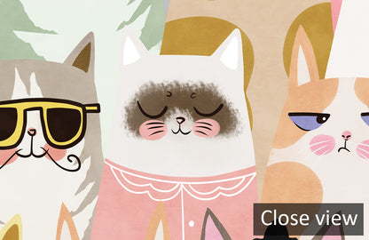 Children's Room Cartoon Wall Mural Decoration Featuring a Menagerie of Cute Kitties in Bright Colors