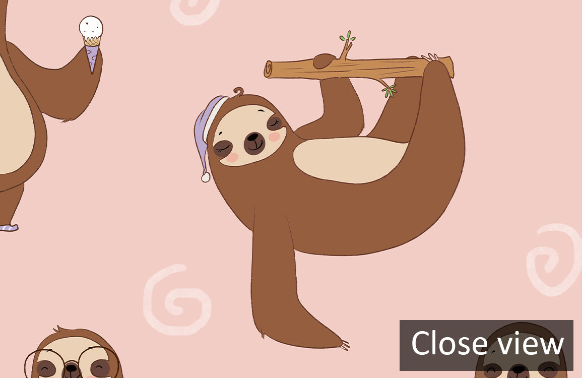 Whimsical Sloth Pattern Kids Mural Wallpaper