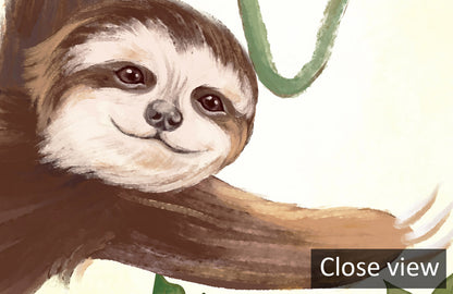 Tropical Sloth Green Floral Mural Wallpaper